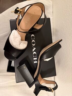 Coach Black Marla Leather Thong Sandal Box with Coach Carriage Logo